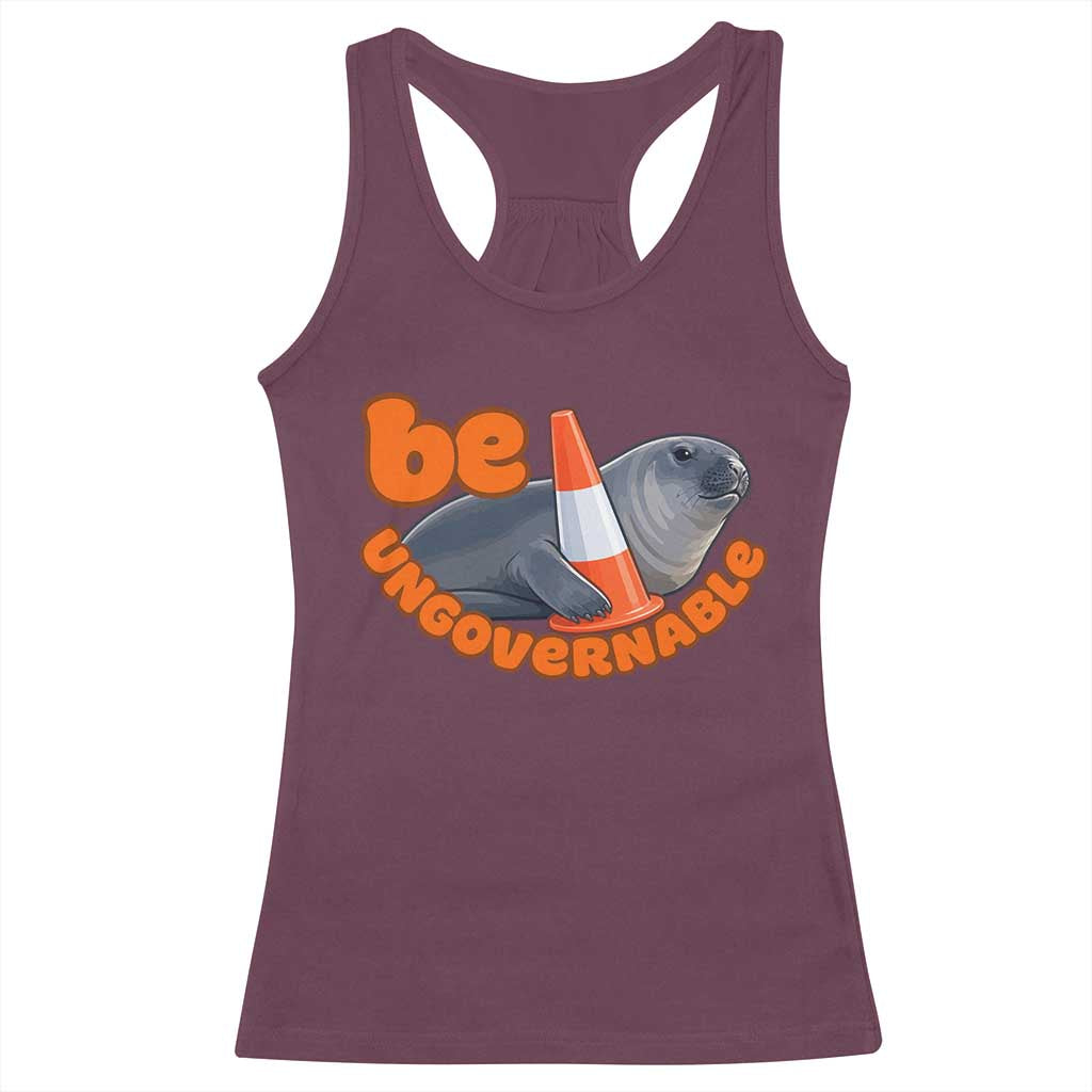 Neil The Seal Be Ungovernable Racerback Tank Top Funny Tasmania Elephant Seal Road