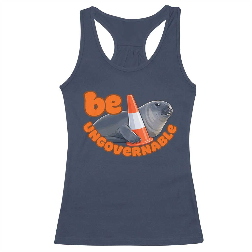 Neil The Seal Be Ungovernable Racerback Tank Top Funny Tasmania Elephant Seal Road