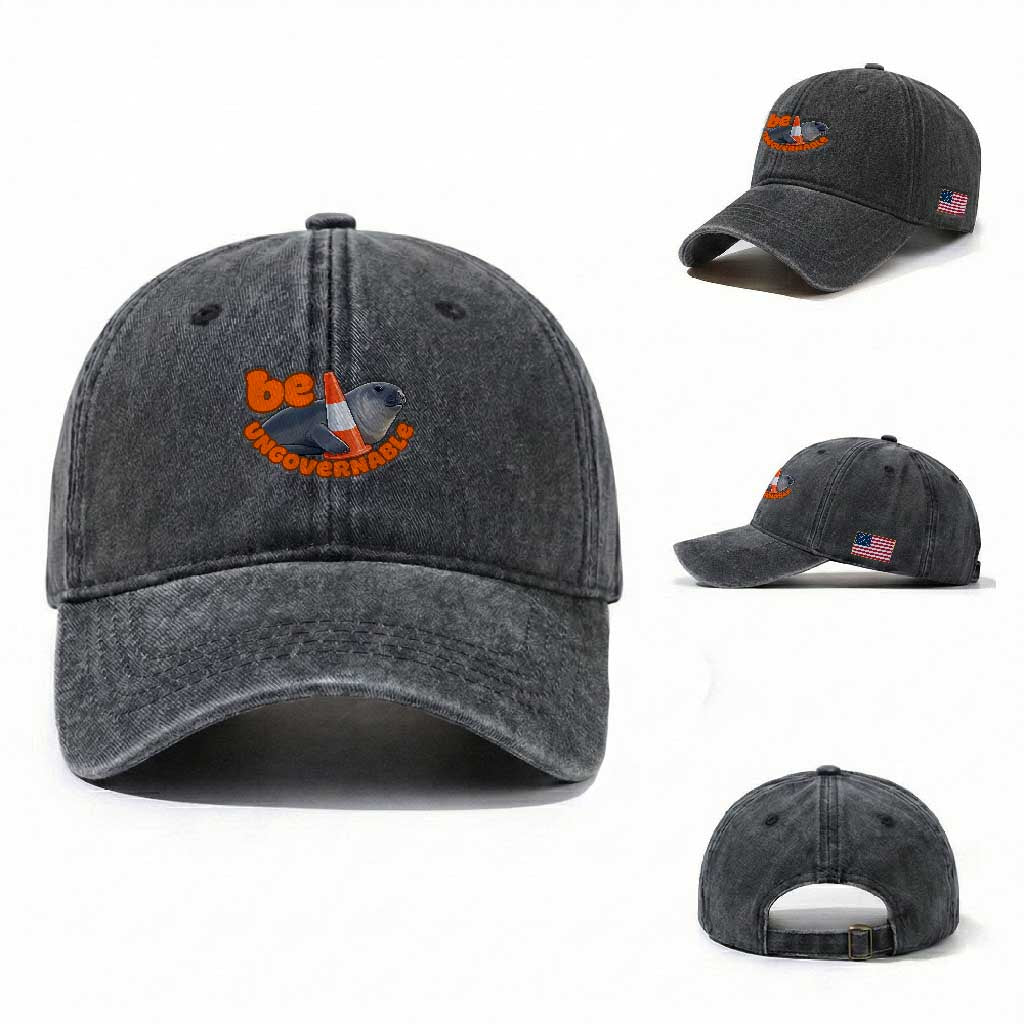 Neil The Seal Be Ungovernable Washed Cotton Baseball Cap Funny Tasmania Elephant Seal Road