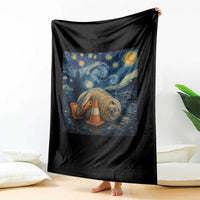 Funny Neil The Seal Starry Night Throw Blanket Van Gogh Art for Tasmania Seal Lovers