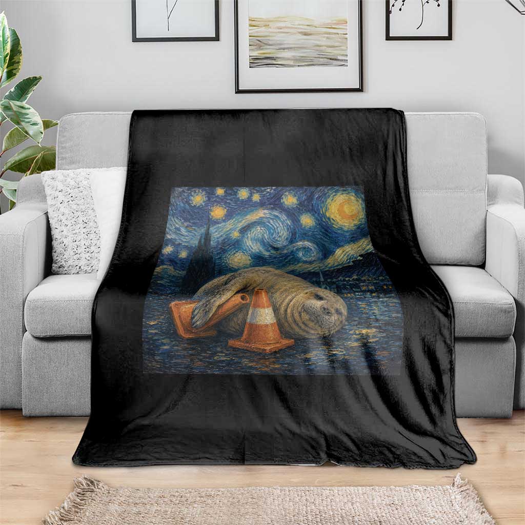 Funny Neil The Seal Starry Night Throw Blanket Van Gogh Art for Tasmania Seal Lovers