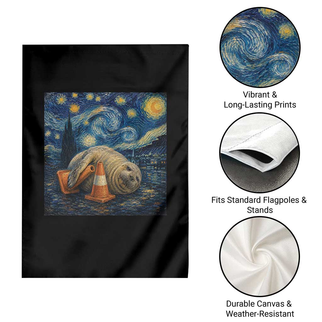 Funny Neil The Seal Starry Night Garden Flag Van Gogh Art for Tasmania Seal Lovers