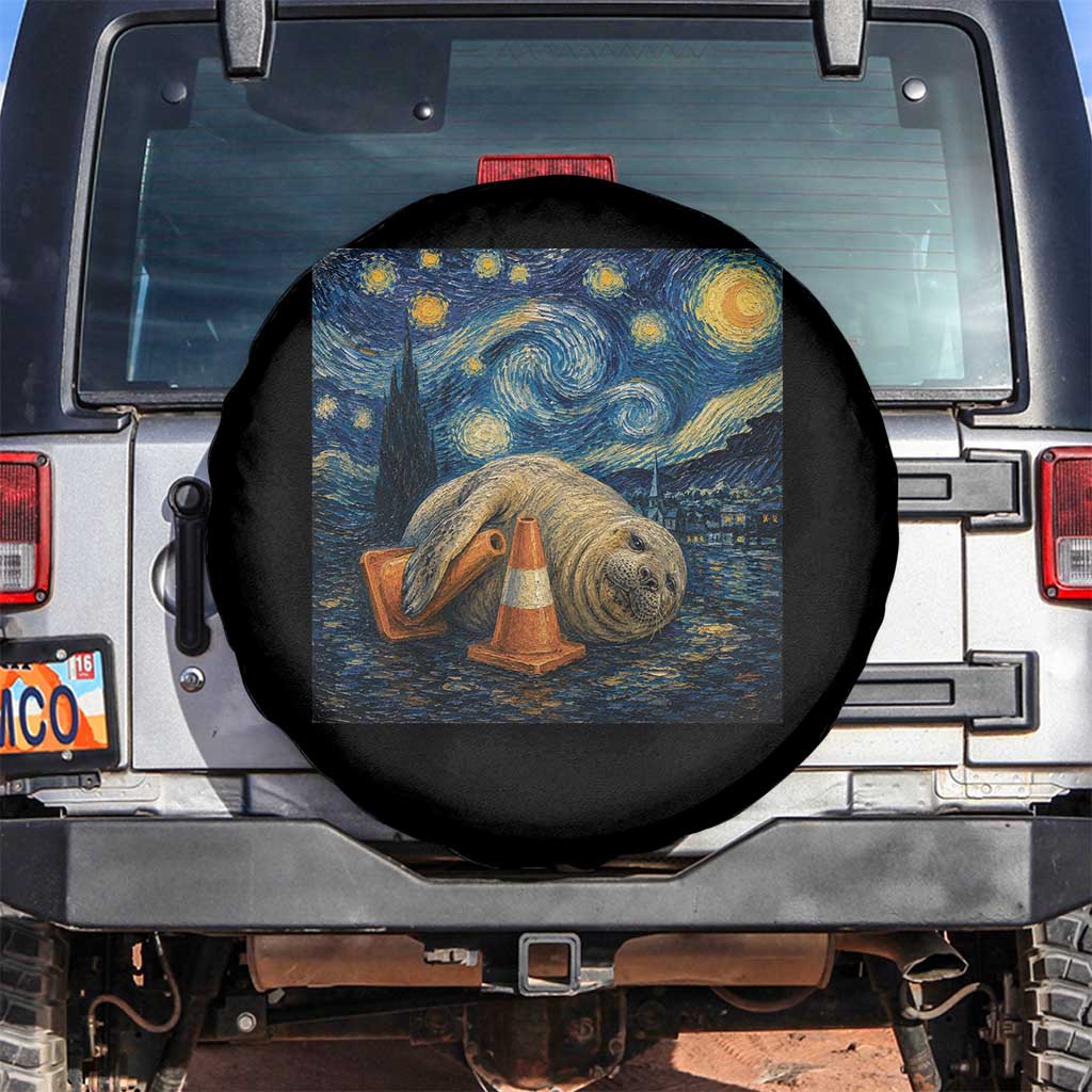 Funny Neil The Seal Starry Night Spare Tire Cover Van Gogh Art for Tasmania Seal Lovers