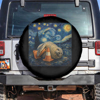 Funny Neil The Seal Starry Night Spare Tire Cover Van Gogh Art for Tasmania Seal Lovers