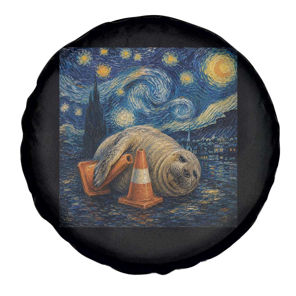 Funny Neil The Seal Starry Night Spare Tire Cover Van Gogh Art for Tasmania Seal Lovers