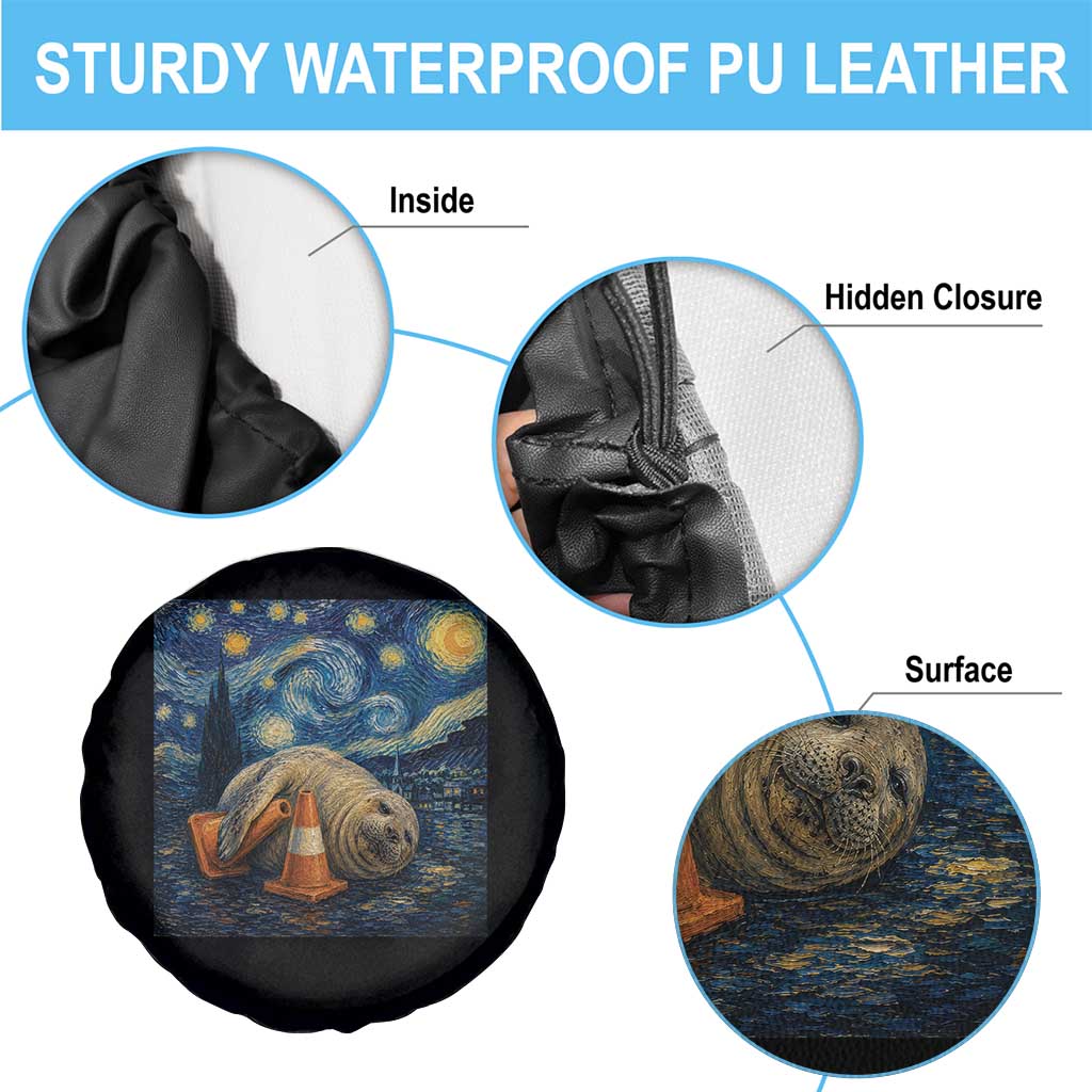 Funny Neil The Seal Starry Night Spare Tire Cover Van Gogh Art for Tasmania Seal Lovers