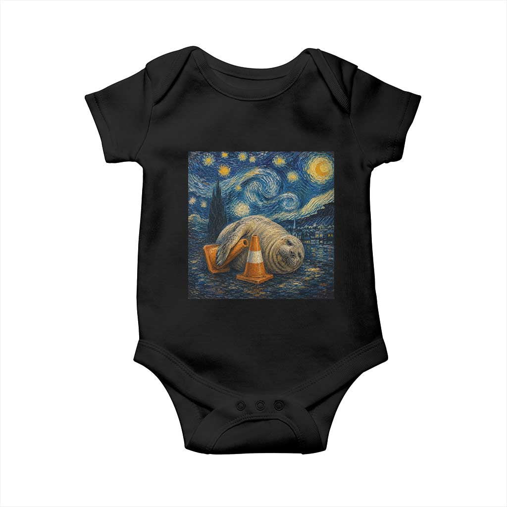 Funny Neil The Seal Starry Night Baby Onesie Van Gogh Art for Tasmania Seal Lovers