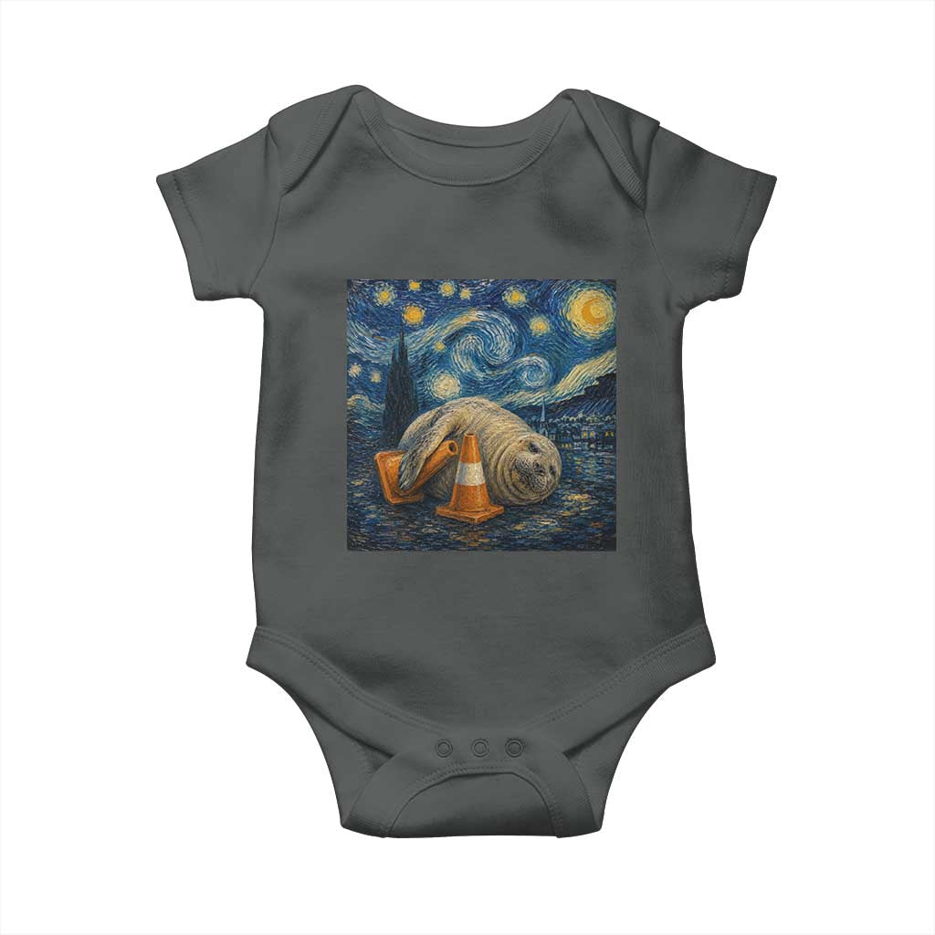 Funny Neil The Seal Starry Night Baby Onesie Van Gogh Art for Tasmania Seal Lovers