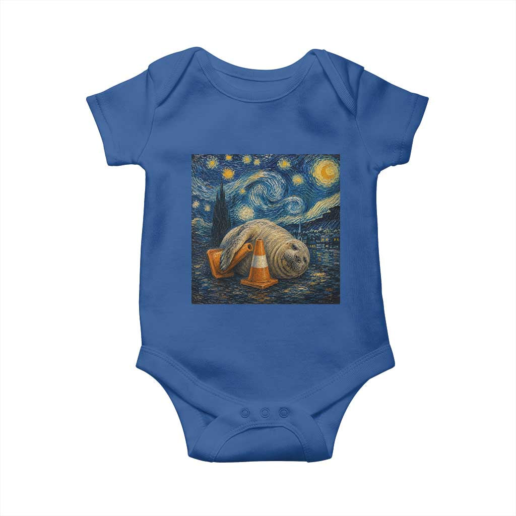 Funny Neil The Seal Starry Night Baby Onesie Van Gogh Art for Tasmania Seal Lovers