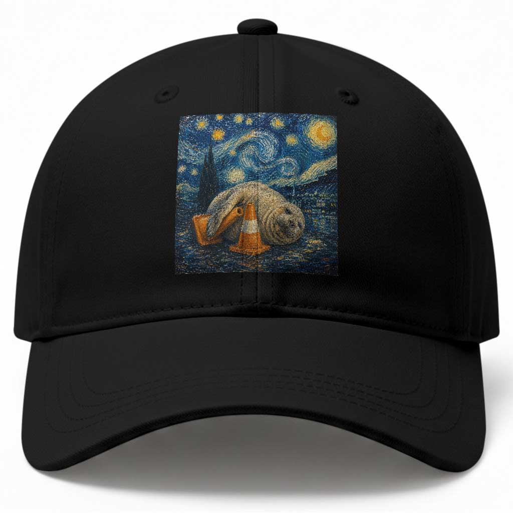 Funny Neil The Seal Starry Night Baseball Cap Van Gogh Art for Tasmania Seal Lovers