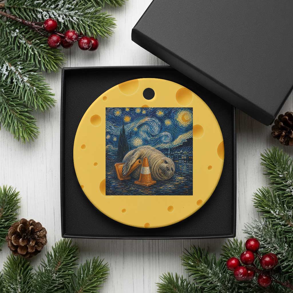 Funny Neil The Seal Starry Night Ceramic Ornament Van Gogh Art for Tasmania Seal Lovers