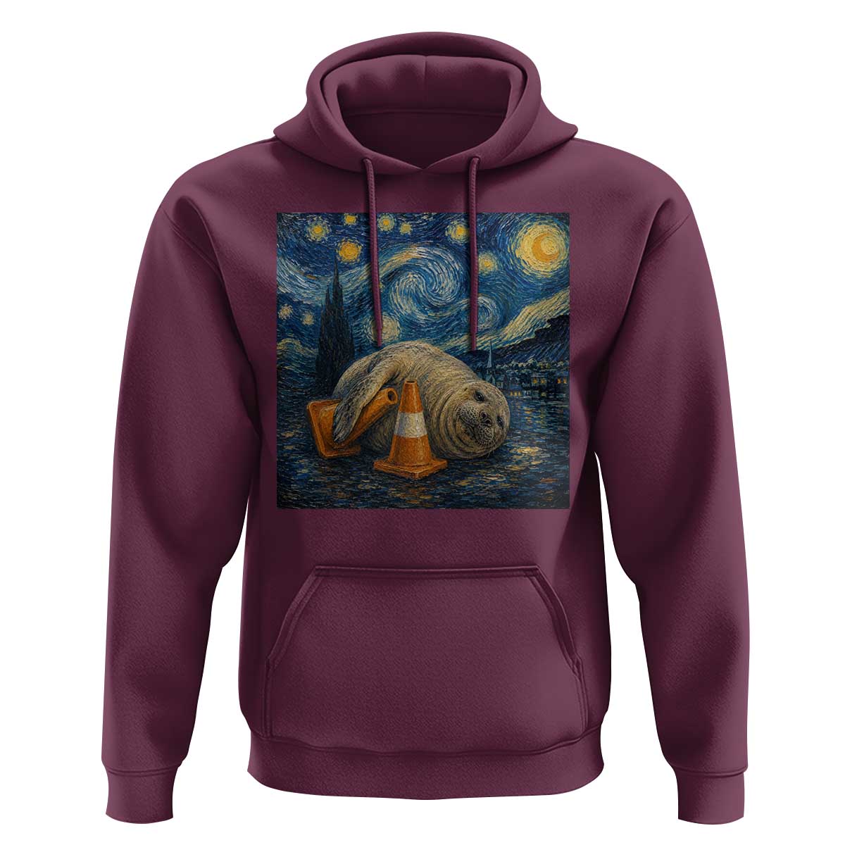 Funny Neil The Seal Starry Night Hoodie Van Gogh Art for Tasmania Seal Lovers
