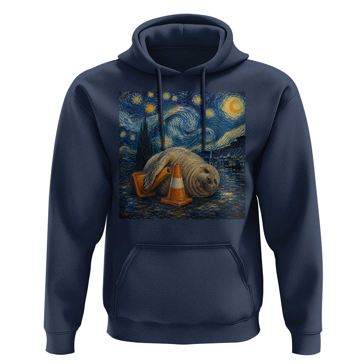 Funny Neil The Seal Starry Night Hoodie Van Gogh Art for Tasmania Seal Lovers