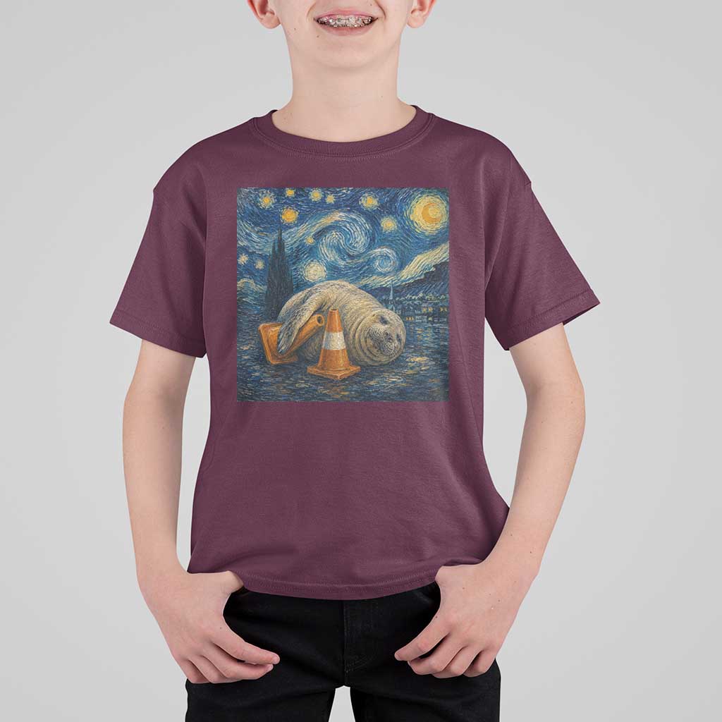 Funny Neil The Seal Starry Night T Shirt For Kid Van Gogh Art for Tasmania Seal Lovers