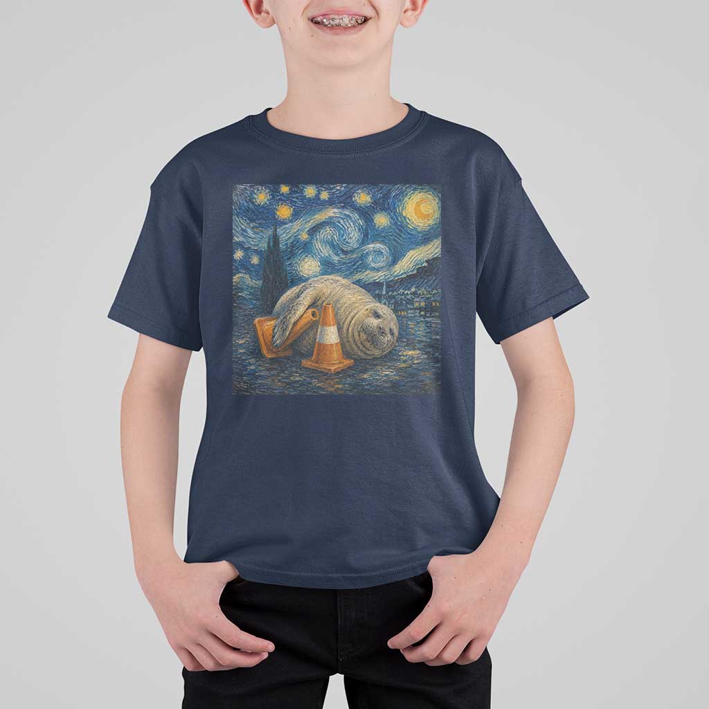 Funny Neil The Seal Starry Night T Shirt For Kid Van Gogh Art for Tasmania Seal Lovers