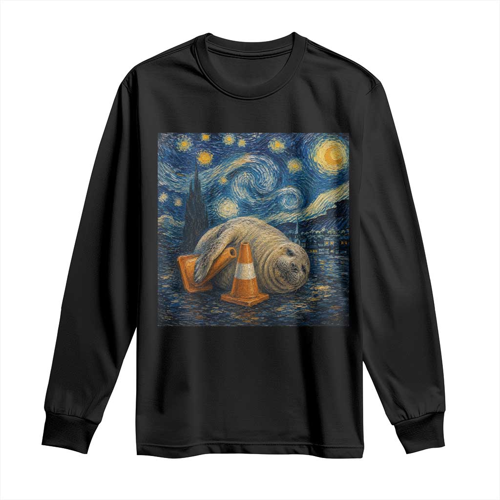 Funny Neil The Seal Starry Night Long Sleeve Shirt Van Gogh Art for Tasmania Seal Lovers