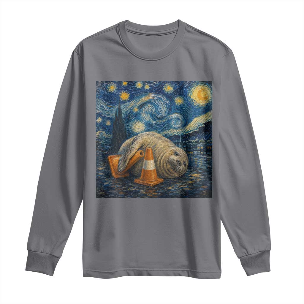 Funny Neil The Seal Starry Night Long Sleeve Shirt Van Gogh Art for Tasmania Seal Lovers