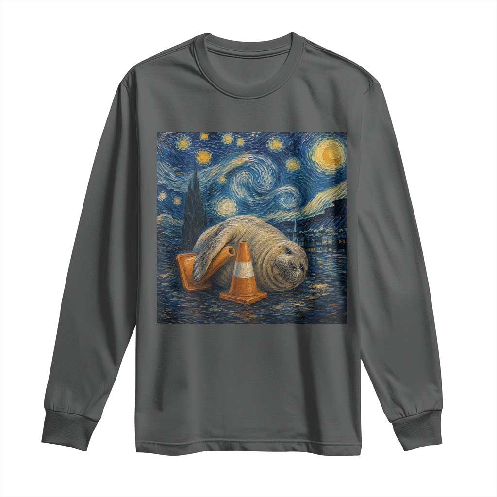 Funny Neil The Seal Starry Night Long Sleeve Shirt Van Gogh Art for Tasmania Seal Lovers