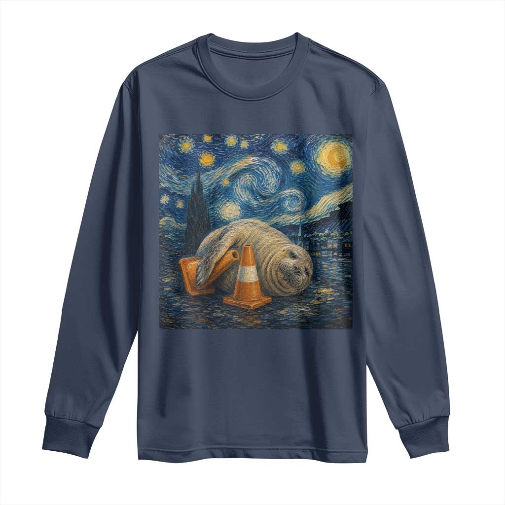 Funny Neil The Seal Starry Night Long Sleeve Shirt Van Gogh Art for Tasmania Seal Lovers
