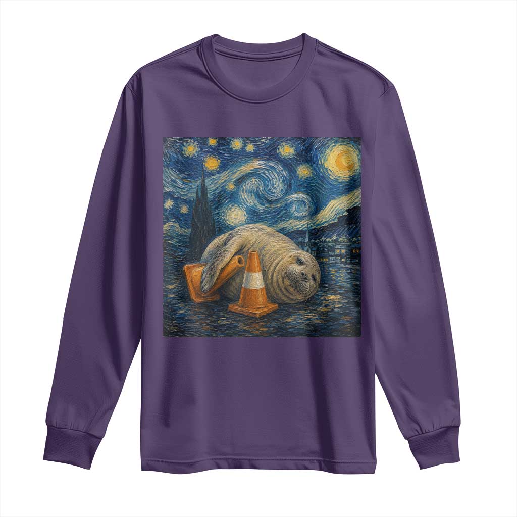 Funny Neil The Seal Starry Night Long Sleeve Shirt Van Gogh Art for Tasmania Seal Lovers