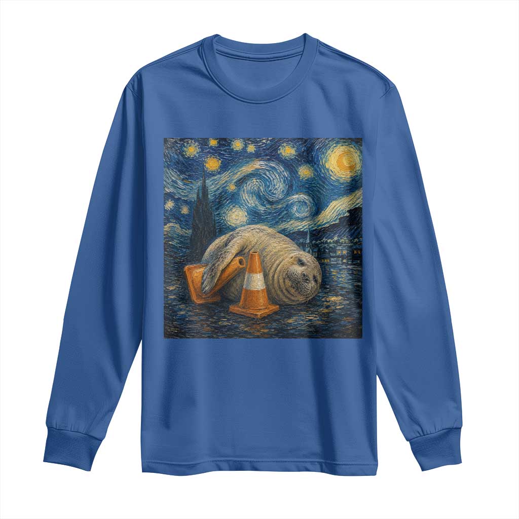 Funny Neil The Seal Starry Night Long Sleeve Shirt Van Gogh Art for Tasmania Seal Lovers