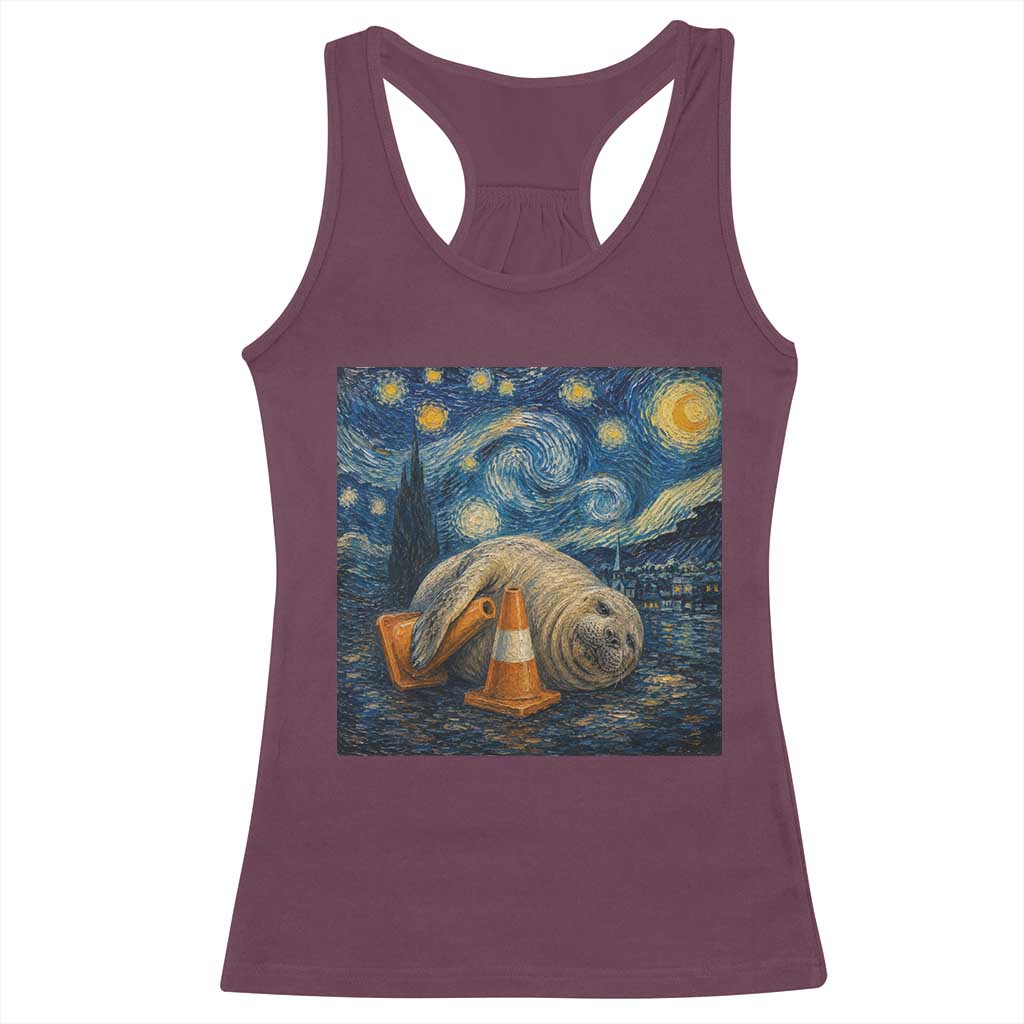 Funny Neil The Seal Starry Night Racerback Tank Top Van Gogh Art for Tasmania Seal Lovers