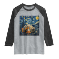 Funny Neil The Seal Starry Night Raglan Shirt Van Gogh Art for Tasmania Seal Lovers