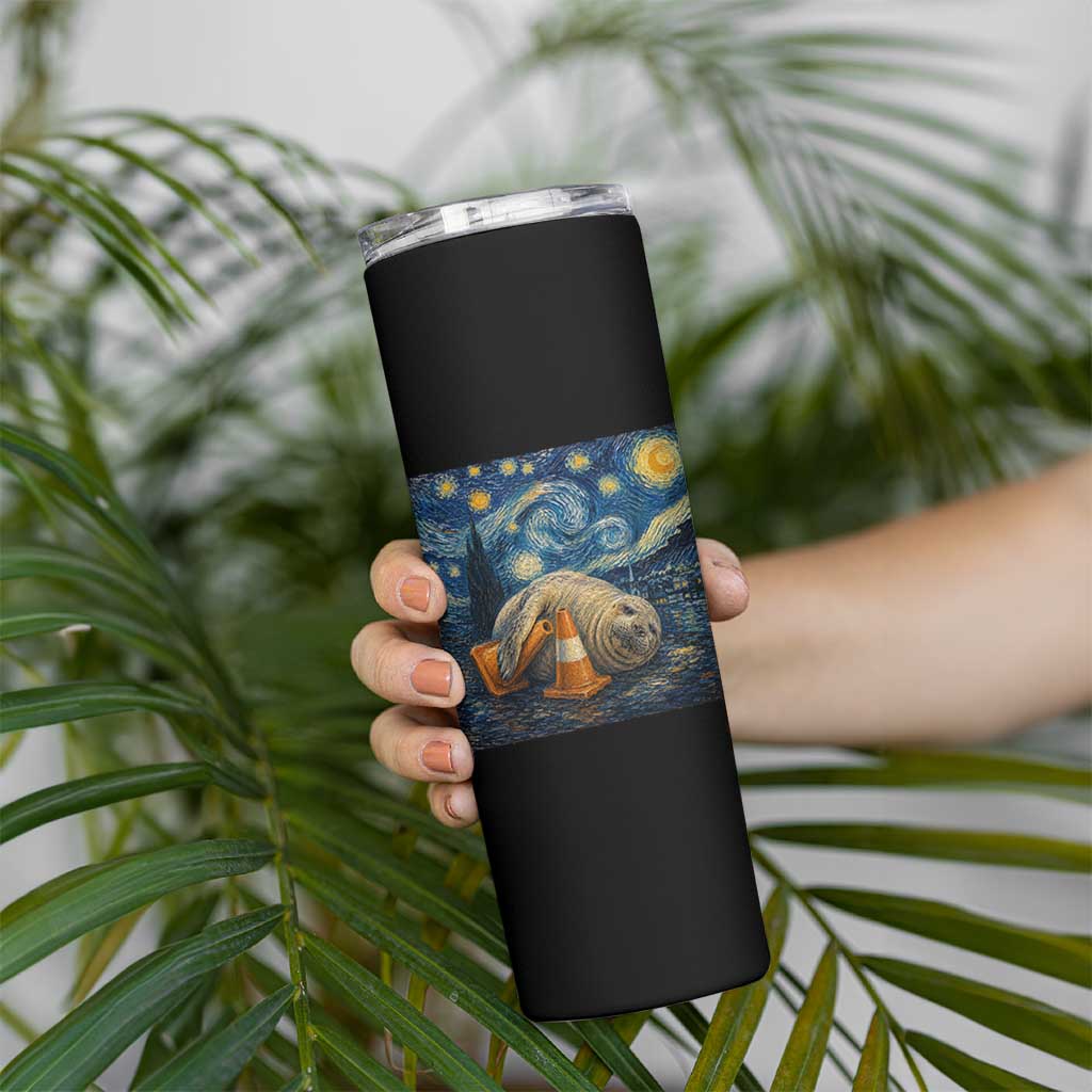Funny Neil The Seal Starry Night Skinny Tumbler Van Gogh Art for Tasmania Seal Lovers