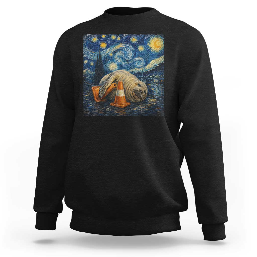 Funny Neil The Seal Starry Night Sweatshirt Van Gogh Art for Tasmania Seal Lovers