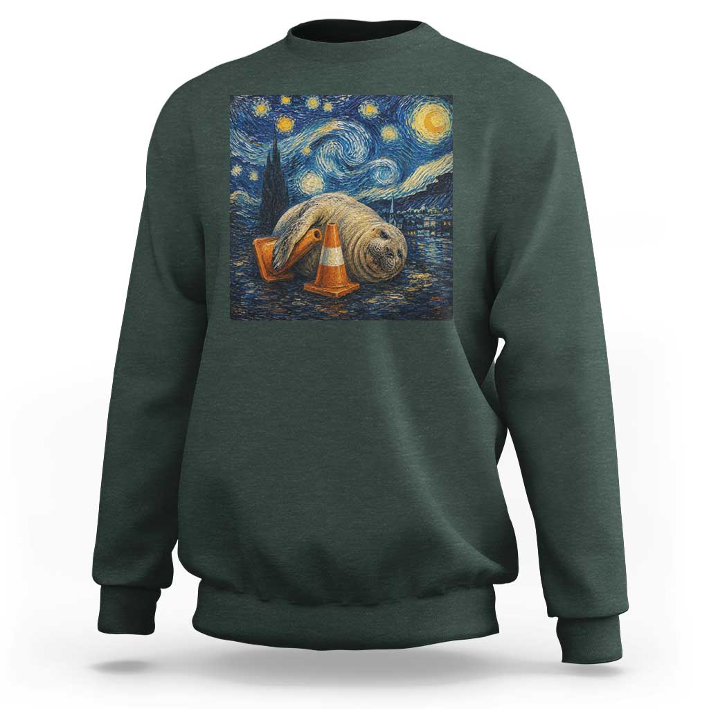 Funny Neil The Seal Starry Night Sweatshirt Van Gogh Art for Tasmania Seal Lovers