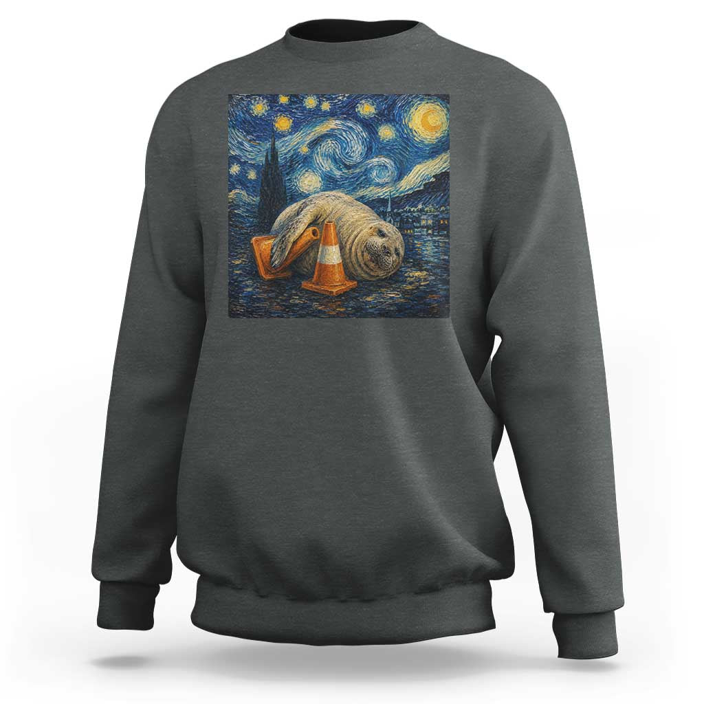 Funny Neil The Seal Starry Night Sweatshirt Van Gogh Art for Tasmania Seal Lovers