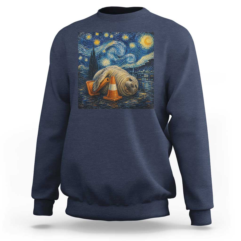 Funny Neil The Seal Starry Night Sweatshirt Van Gogh Art for Tasmania Seal Lovers