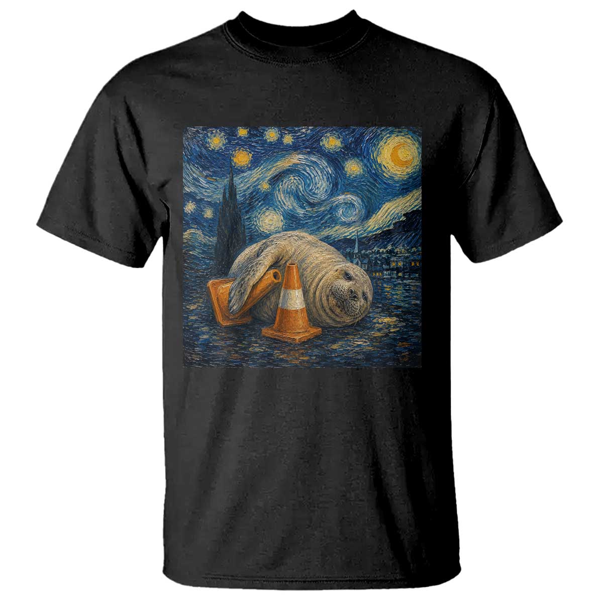 Funny Neil The Seal Starry Night T Shirt Van Gogh Art for Tasmania Seal Lovers