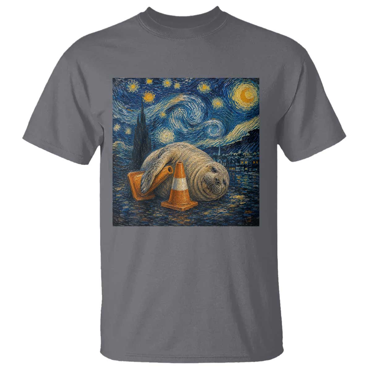Funny Neil The Seal Starry Night T Shirt Van Gogh Art for Tasmania Seal Lovers