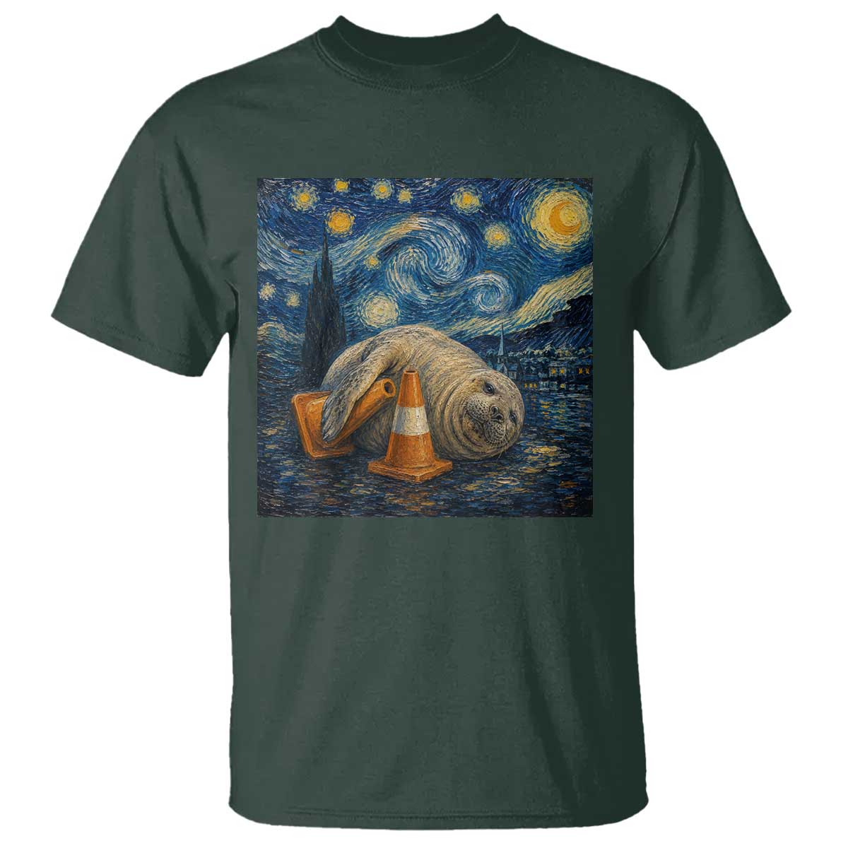 Funny Neil The Seal Starry Night T Shirt Van Gogh Art for Tasmania Seal Lovers
