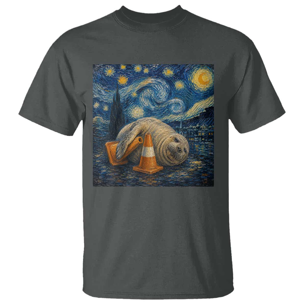Funny Neil The Seal Starry Night T Shirt Van Gogh Art for Tasmania Seal Lovers