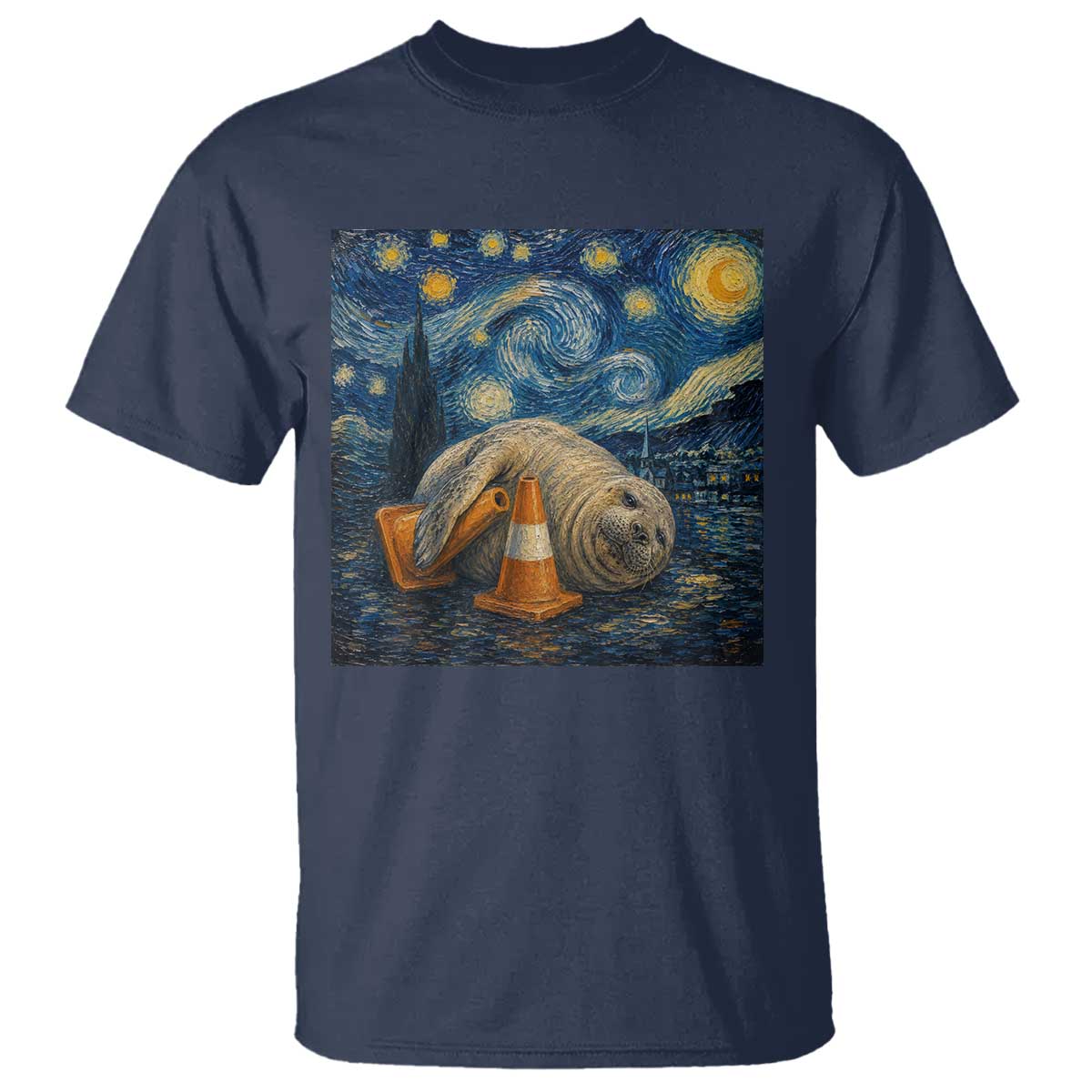 Funny Neil The Seal Starry Night T Shirt Van Gogh Art for Tasmania Seal Lovers