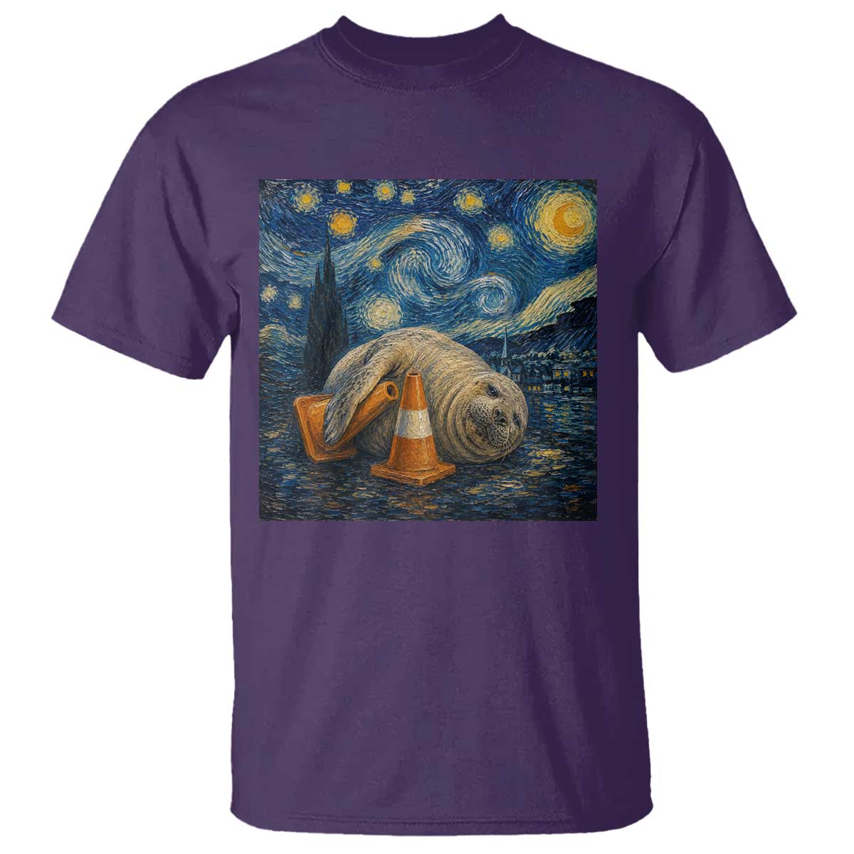 Funny Neil The Seal Starry Night T Shirt Van Gogh Art for Tasmania Seal Lovers