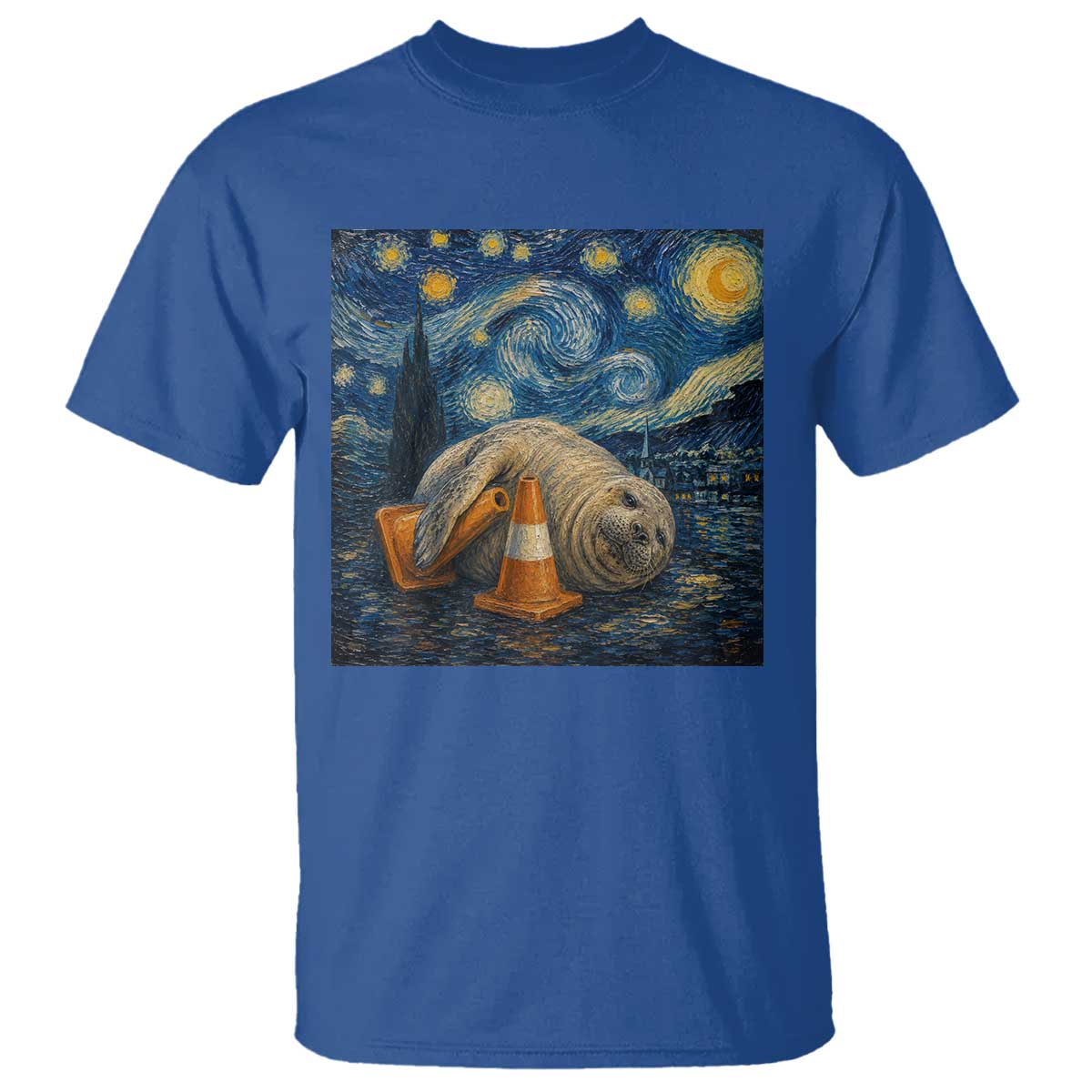 Funny Neil The Seal Starry Night T Shirt Van Gogh Art for Tasmania Seal Lovers