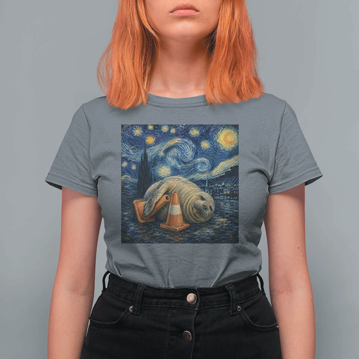 Funny Neil The Seal Starry Night T Shirt For Women Van Gogh Art for Tasmania Seal Lovers