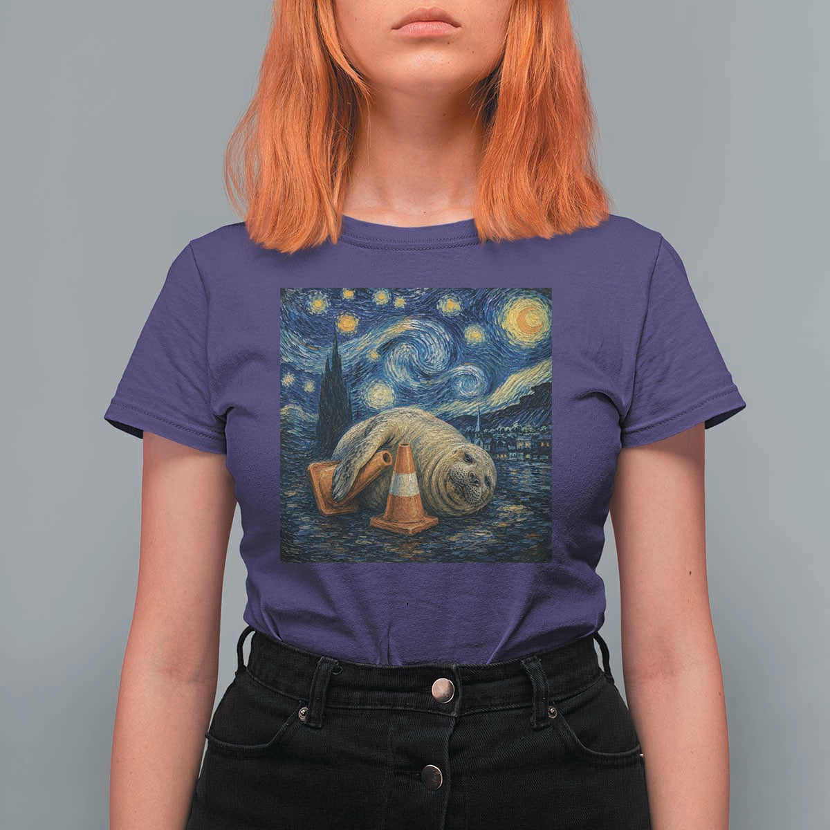 Funny Neil The Seal Starry Night T Shirt For Women Van Gogh Art for Tasmania Seal Lovers