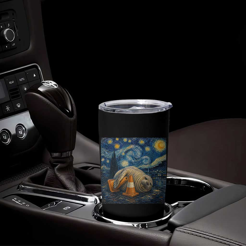 Funny Neil The Seal Starry Night Tumbler Cup Van Gogh Art for Tasmania Seal Lovers