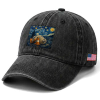 Funny Neil The Seal Starry Night Washed Cotton Baseball Cap Van Gogh Art for Tasmania Seal Lovers