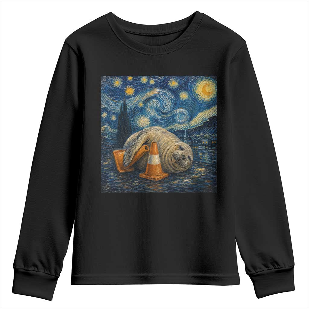 Funny Neil The Seal Starry Night Youth Sweatshirt Van Gogh Art for Tasmania Seal Lovers