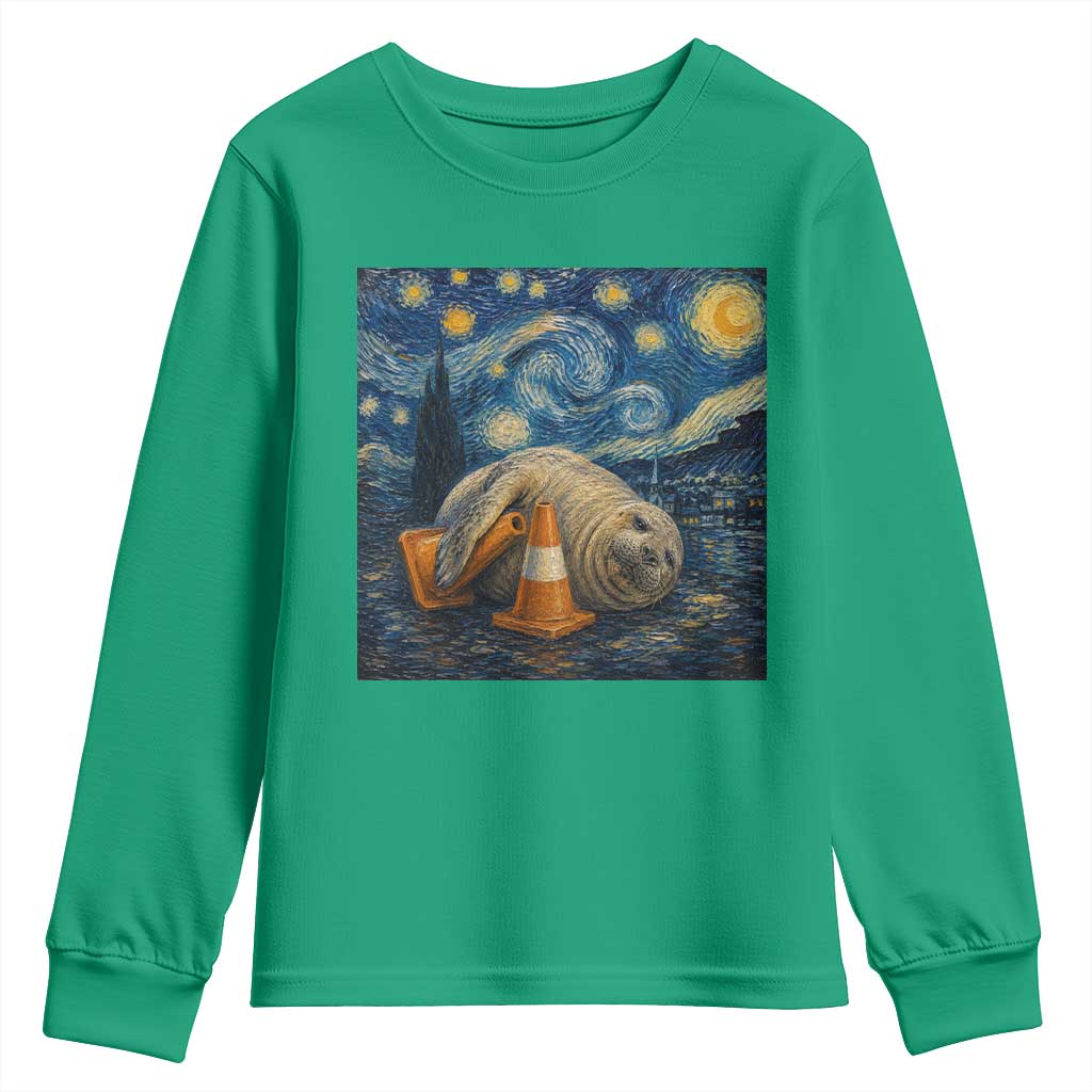 Funny Neil The Seal Starry Night Youth Sweatshirt Van Gogh Art for Tasmania Seal Lovers