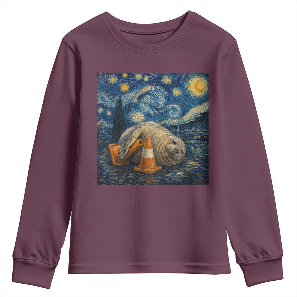 Funny Neil The Seal Starry Night Youth Sweatshirt Van Gogh Art for Tasmania Seal Lovers