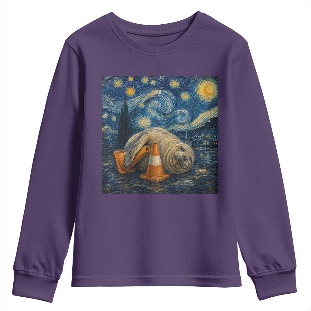 Funny Neil The Seal Starry Night Youth Sweatshirt Van Gogh Art for Tasmania Seal Lovers