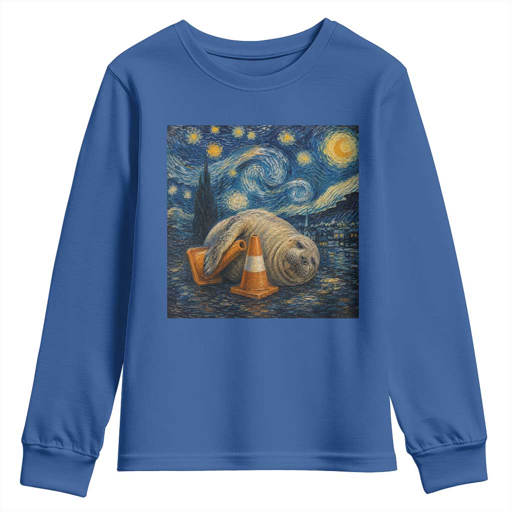 Funny Neil The Seal Starry Night Youth Sweatshirt Van Gogh Art for Tasmania Seal Lovers
