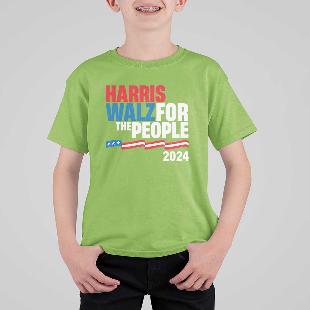 Harris Walz For The People T Shirt For Kid Presidential Election 2024 American Flag - Wonder Print Shop