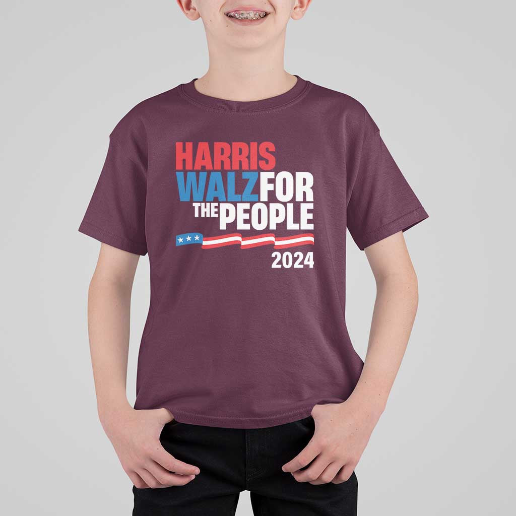 Harris Walz For The People T Shirt For Kid Presidential Election 2024 American Flag - Wonder Print Shop